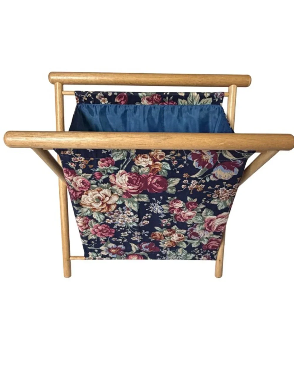 Vintage Floral Folding Stand Up Knitting Craft Sewing Yarn Basket Holder